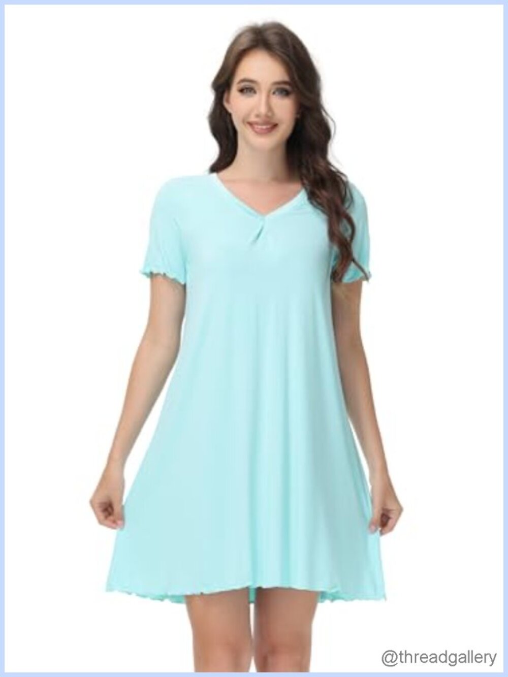 Bamboo Viscose Nightgown Short Sleeve V Neck Sleepshirt Soft Plus Size